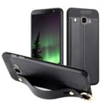 Litchi Skin Soft TPU Kickstand Protection Case with Handheld for Samsung Galaxy J4+ – Black