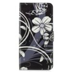 Pattern Printing Leather Magnetic Wallet Stand Folio Cell Phone Casing for Samsung Galaxy J4+ – White Flower