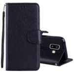 Litchi Grain Wallet Stand Leather Case with Strap for Samsung Galaxy J6+ – Black