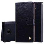 HAT PRINCE Oil Wax PU Leather Wallet Phone Case for Samsung Galaxy J6+ – Black