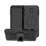 2-in-1 Tyre Pattern PC + TPU Hybrid Case with Kickstand for Samsung Galaxy J6+ / J6 Prime – All Black