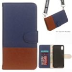 Contrast Color Cross Texture PU Leather Wallet Phone Cover for iPhone XR 6.1 inch – Dark Blue