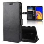 Crazy Horse Texture Wallet Stand Leather Cell Phone Case for Samsung Galaxy J4+ – Black