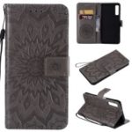 Imprint Sunflower PU Leather Wallet Magnetic Stand Casing for Samsung Galaxy A7 (2018) A750 – Grey