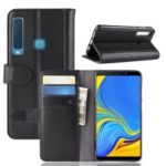 Genuine Split Leather Wallet Stand Cell Phone Casing for Samsung Galaxy A9 (2018) / A9 Star Pro / A9s – Black