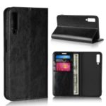 Crazy Horse Texture Genuine Leather Wallet Stand Mobile Cover for Samsung Galaxy A7 (2018) – Black