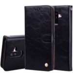 HAT PRINCE Oil Wax PU Leather Wallet Phone Case for Samsung Galaxy A6+ (2018) / A9 Star Lite – Black