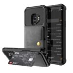 PU Leather Coated TPU Wallet Kickstand Casing with Built-in Magnetic Sheet for Samsung Galaxy S9 – Black