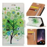 Pattern Printing PU Leather Card Holder Mobile Shell for Samsung Galaxy A6s – Green Flower Tree