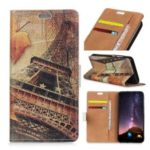 Pattern Printing PU Leather Card Holder Phone Accessory Shell for Samsung Galaxy A6s – Eiffel Tower and Maple Leaves