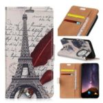 Pattern Printing PU Leather Card Holder Protection Cover Accessory for Samsung Galaxy A6s – Eiffel Tower and Quill-pen