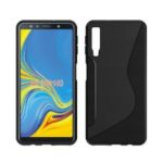 For Samsung Galaxy A7 (2018) S Shape Carbon Fiber Texture Brushed TPU Phone Case – Black