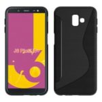 S Shape TPU Case Carbon Fiber Texture Brushed Mobile Cover for Samsung Galaxy J6+ – Black