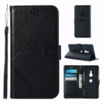 Imprint Butterfly Flower Leather Wallet Case for Sony Xperia XZ3 – Black