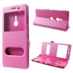 For Sony Xperia XZ3 Silk Texture Dual Window Leather Stand Flip Casing – Rose