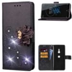 For Sony Xperia XZ3 3D Flower Leather Case / Wallet / Imprint Flower / Rhinestone Decor – Black