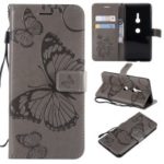 Imprinted Butterfly Wallet Stand Leather Cell Phone Casing with Magnet for Sony Xperia XZ3 – Grey