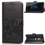 Imprint Clover Pattern Leather Protective Case with Wallet Stand for Sony Xperia XZ3 – Black