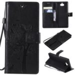Imprint Cat and Tree Pattern Leather Wallet Case for Sony Xperia XA3 – Black