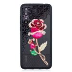 Lace Pattern Printing 3D Rhinestone Flower PC TPU Combo Mobile Phone Case for Huawei P20 Pro – Rose