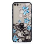 Lace Pattern Printing 3D Rhinestone Flower PC TPU Combo Mobile Phone Case for Huawei Honor 10 Lite – Blue Flower