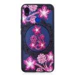 Lace Pattern 3D Rhinestone Flower PC TPU Hybrid Cover for Huawei nova 3i/ P Smart+ – Pink Flower