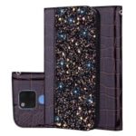 Crocodile Texture Glittery Sequins Splicing PU Leather Auto-absorbed Card Slot Case for Huawei Mate 20 X – Black