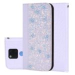 Crocodile Texture Glittery Sequins Splicing PU Leather Auto-absorbed Card Slot Cover for Huawei Mate 20 X – Light Purple