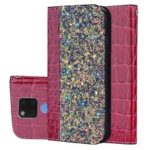 Crocodile Texture Glittery Sequins Splicing PU Leather Auto-absorbed Card Slot Shell for Huawei Mate 20 X – Red