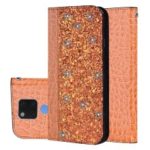 Crocodile Texture Glittery Sequins Splicing PU Leather Auto-absorbed Card Holder Casing for Huawei Mate 20 X – Orange