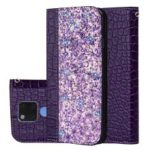 Crocodile Texture Glittery Sequins Splicing PU Leather Auto-absorbed Card Slot Protective Case for Huawei Mate 20 X – Dark Purple