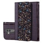 Crocodile Texture Glittery Sequins Splicing PU Leather Auto-absorbed Card Slot Case for Huawei Mate 20 Lite – Black