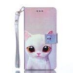 Laser Carving Pattern Printing PU Leather Wallet Case for Huawei Huawei P20 Lite / Nova 3e – White Cat