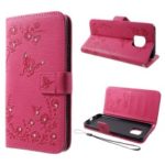Imprint Butterfly Flower Leather Case with Rhinestone Decor for Huawei Mate 20 Pro – Rose
