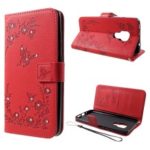 For Huawei Mate 20 Imprint Butterfly Flower Rhinestone Decor Wallet Leather Case – Red