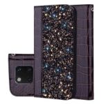 Crocodile Texture Glittery Sequins Splicing PU Leather Auto-absorbed Card Slot Case for Huawei Mate 20 Pro – Black