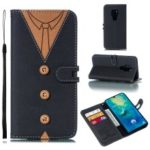 Splicing Imprint Men Tie Leather Button Decor Case for Huawei Mate 20 – Black