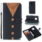 For Huawei Mate 20 Pro [Splicing] Imprint Men Tie Button Decor Leather Wallet Case – Black