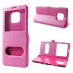 Silk Texture Dual Windows Leather Stand Case for Huawei Mate 20 Pro – Rose