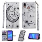 Imprinted Moon Pattern Marble Style Leather Wallet Case for Huawei P20 Lite / Nova 3e (China) – Grey