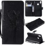 Imprint Cat and Tree Pattern Leather Wallet Case for Huawei Honor 8C – Black