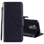 Litchi Grain Wallet Stand Leather Case with Strap for Huawei Mate 20 Lite – Black