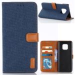 Oxford Cloth Wallet Stand PU Leather Cover for Huawei Mate 20 Pro – Dark Blue