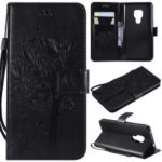 Imprint Cat and Tree Pattern Leather Wallet Cover for Huawei Mate 20 – Black