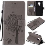Imprint Cat and Tree Pattern Leather Wallet Case for Huawei Mate 20 X – Grey