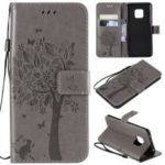 Imprint Cat and Tree Pattern Leather Wallet Case for Huawei Mate 20 Pro – Grey