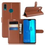 Litchi Skin Wallet Leather Mobile Phone Case for Huawei Y9 (2019) / Enjoy 9 Plus in China – Brown