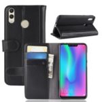 Split Leather Mobile Phone Cover with Wallet Stand for Huawei Honor 8C – Black