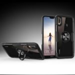 For Huawei P20 Lite / Nova 3e (China) Finger Ring Kickstand TPU + Glass Combo Phone Case [Built-in Magnetic Metal Sheet] – Black
