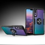 Finger Ring Kickstand TPU + Glass Hybrid Case for Huawei P20 Pro [Built-in Magnetic Metal Sheet] – Black